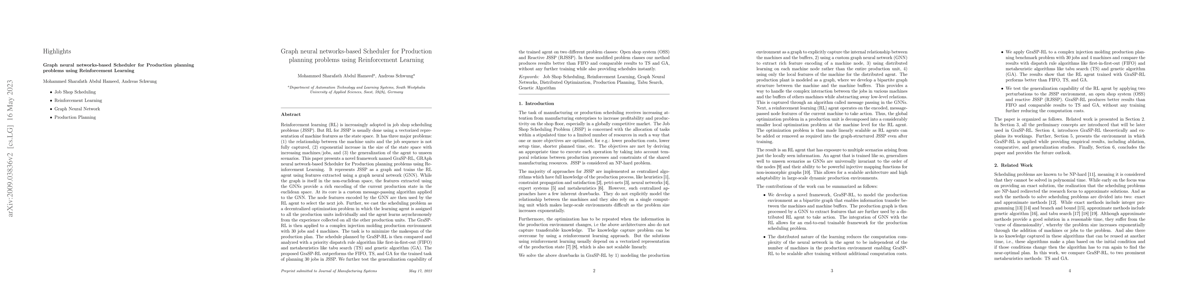 Thumbnail for Graph neural networks-based Scheduler for Production planning problems
  using Reinforcement Learning