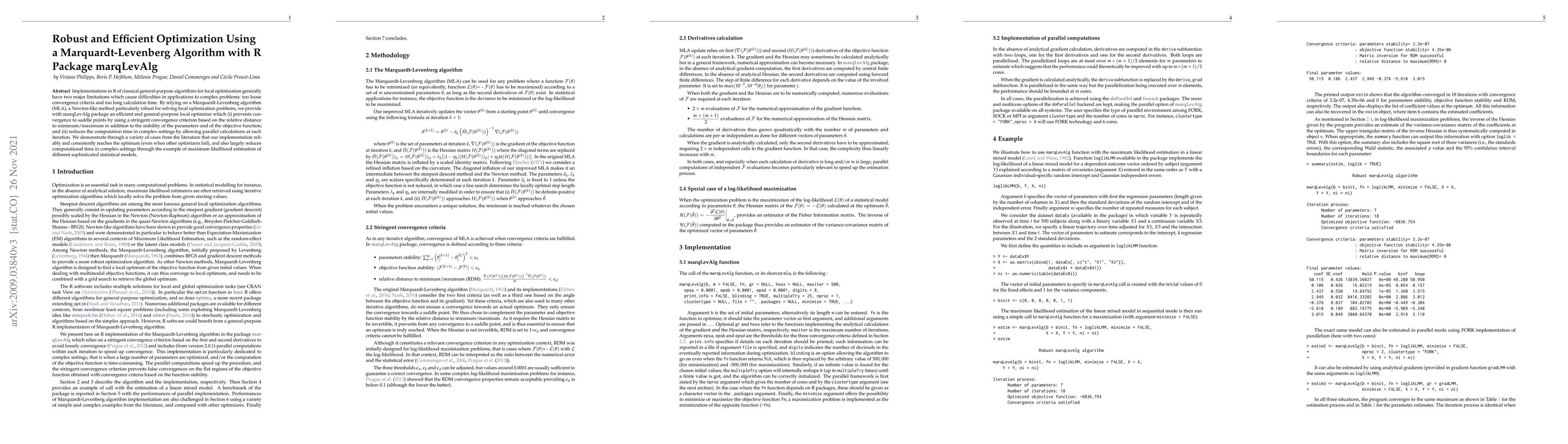 Thumbnail for Robust and Efficient Optimization Using a Marquardt-Levenberg Algorithm
  with R Package marqLevAlg