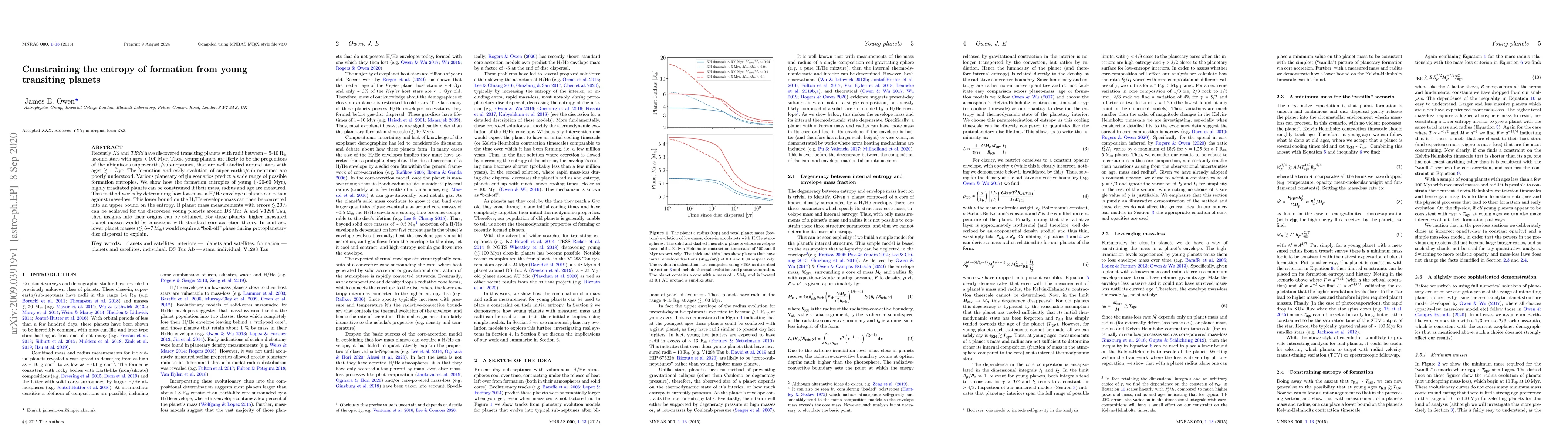 Thumbnail for Constraining the entropy of formation from young transiting planets