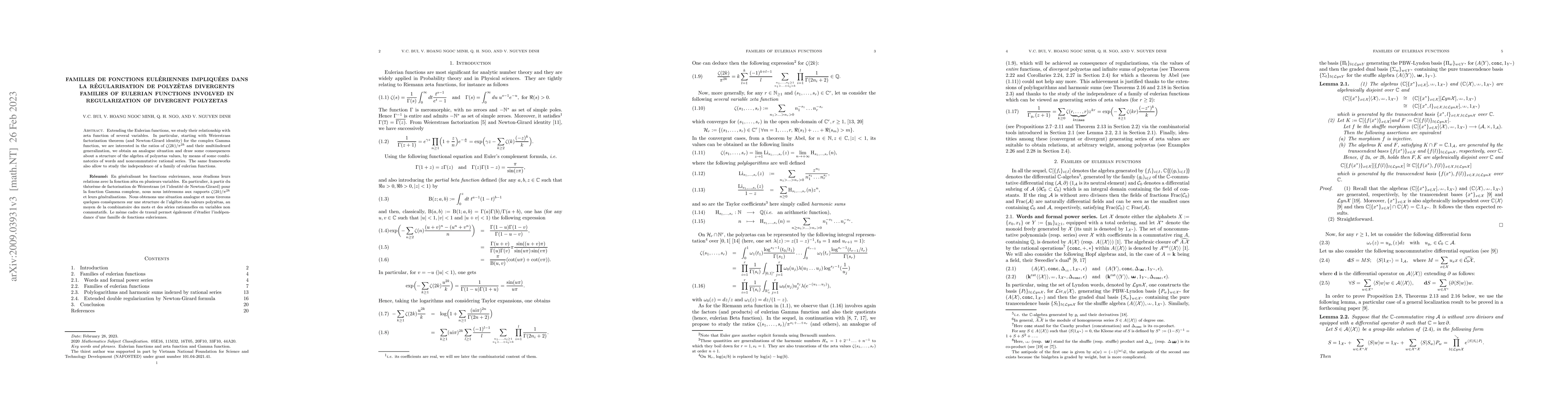 Thumbnail for Families of eulerian functions involved in regularization of divergent
  polyzetas