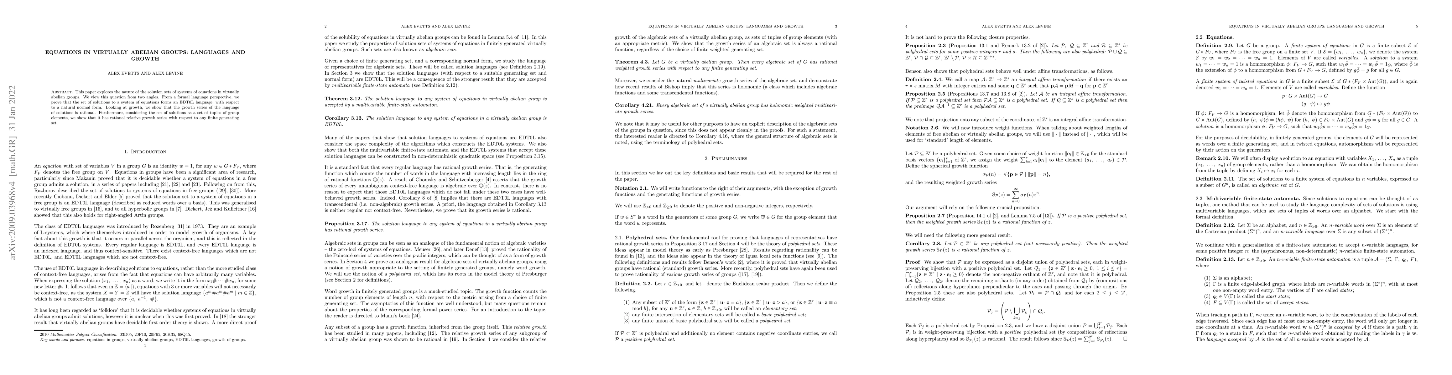 Thumbnail for Equations in virtually abelian groups: languages and growth