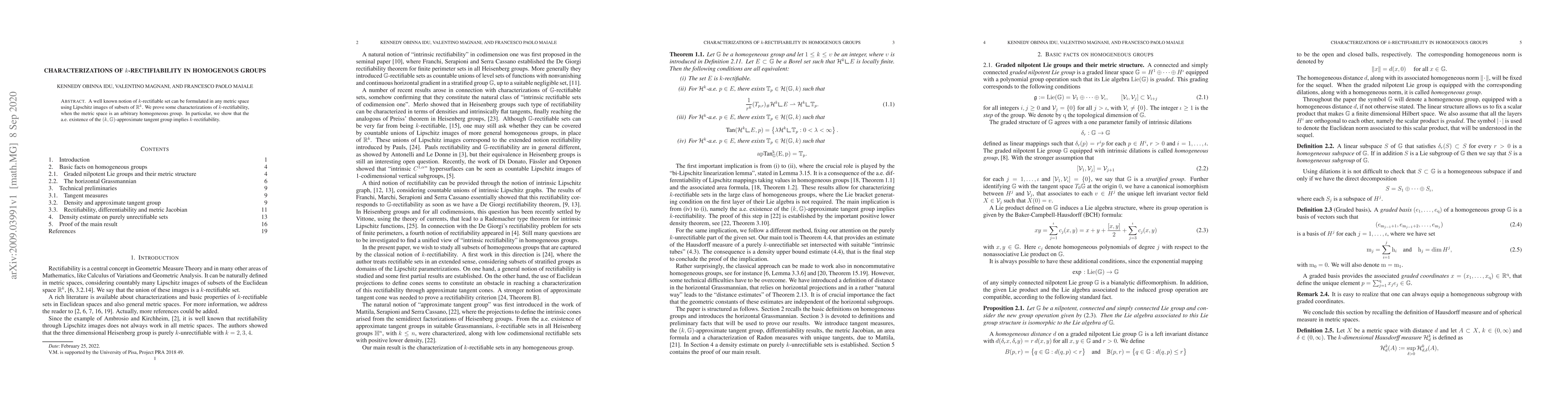 Thumbnail for Characterizations of $k$-rectifiability in homogenous groups