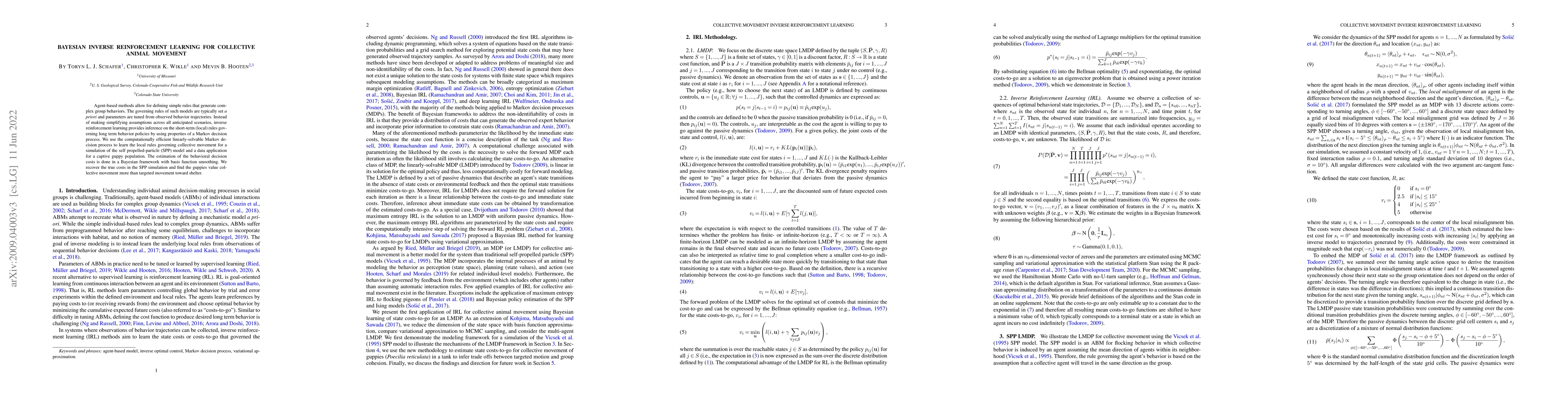 Thumbnail for Bayesian Inverse Reinforcement Learning for Collective Animal Movement
