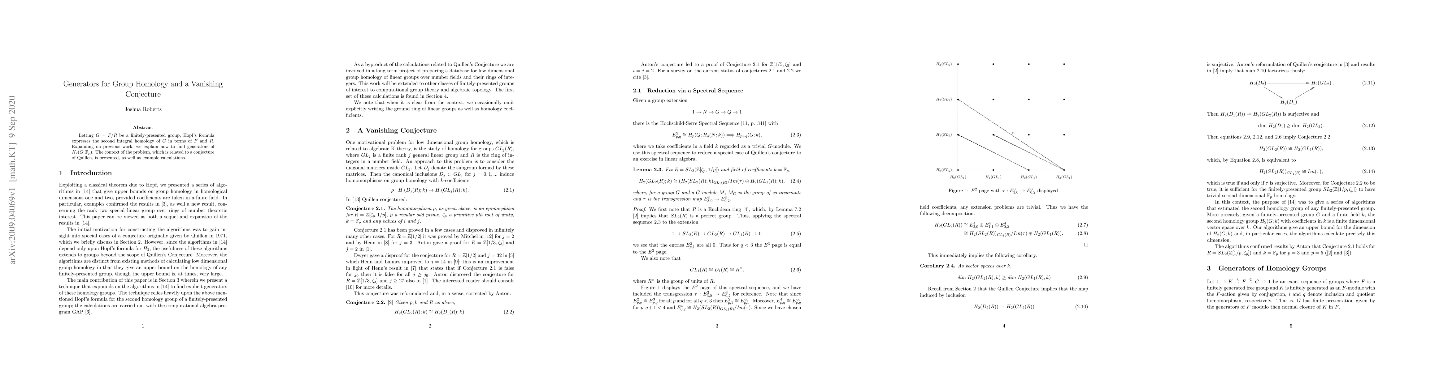 Thumbnail for Generators for Group Homology and a Vanishing Conjecture