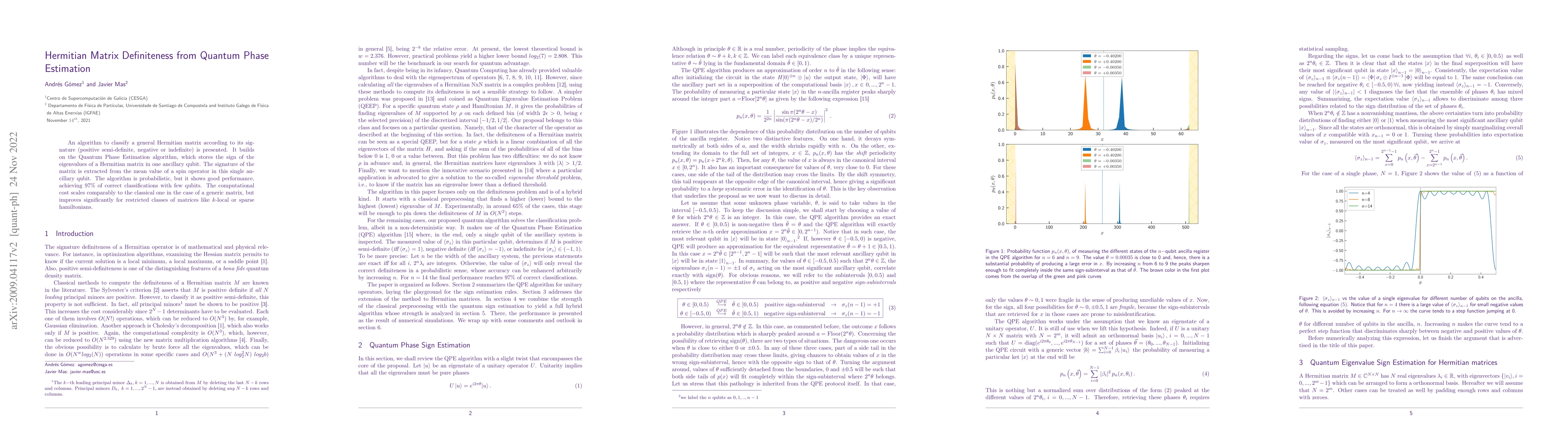 Thumbnail for Hermitian Matrix Definiteness from Quantum Phase Estimation
