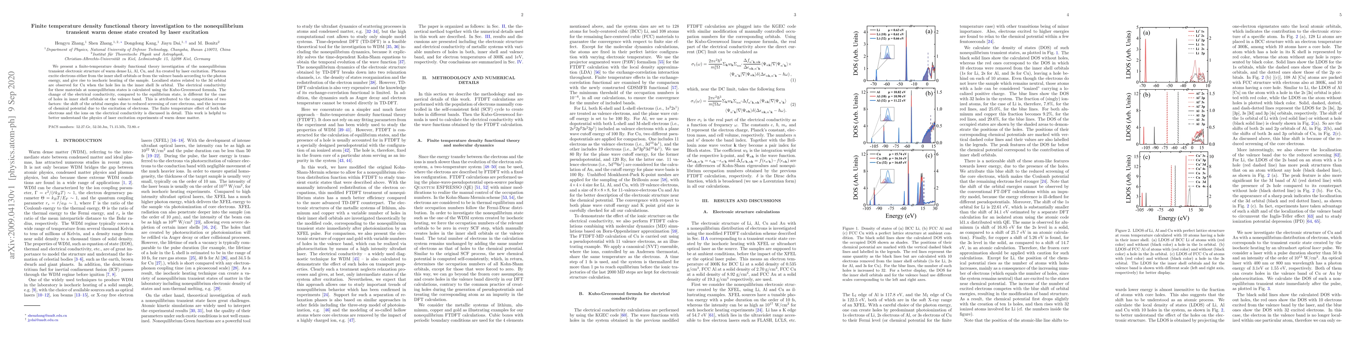 Thumbnail for Finite temperature density functional theory investigation to the
  nonequilibrium transient warm dense state created by laser excitation