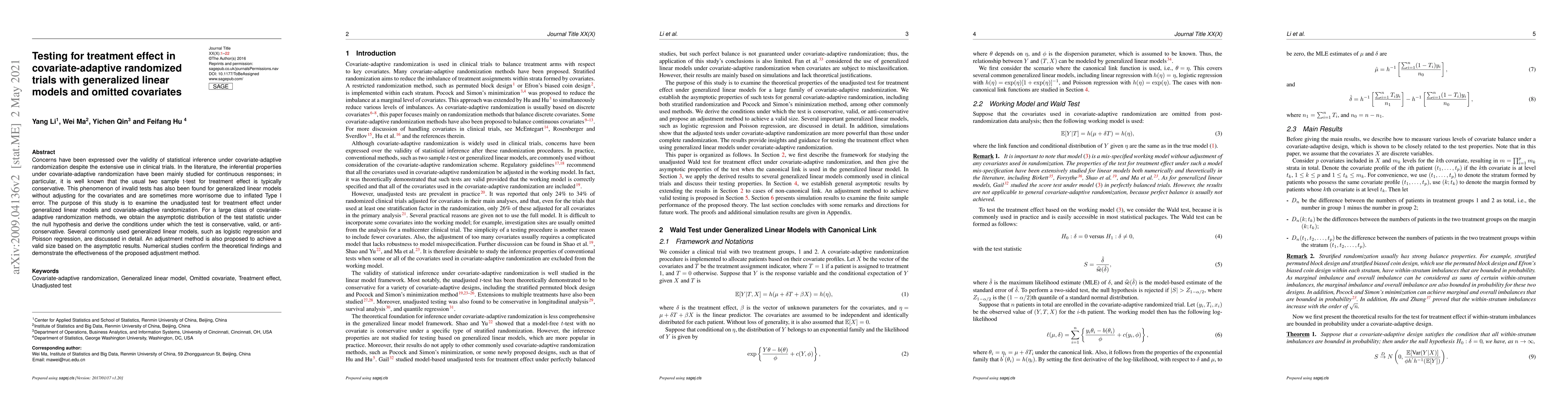 Thumbnail for Testing for Treatment Effect in Covariate-Adaptive Randomized Clinical
  Trials with Generalized Linear Models and Omitted Covariates