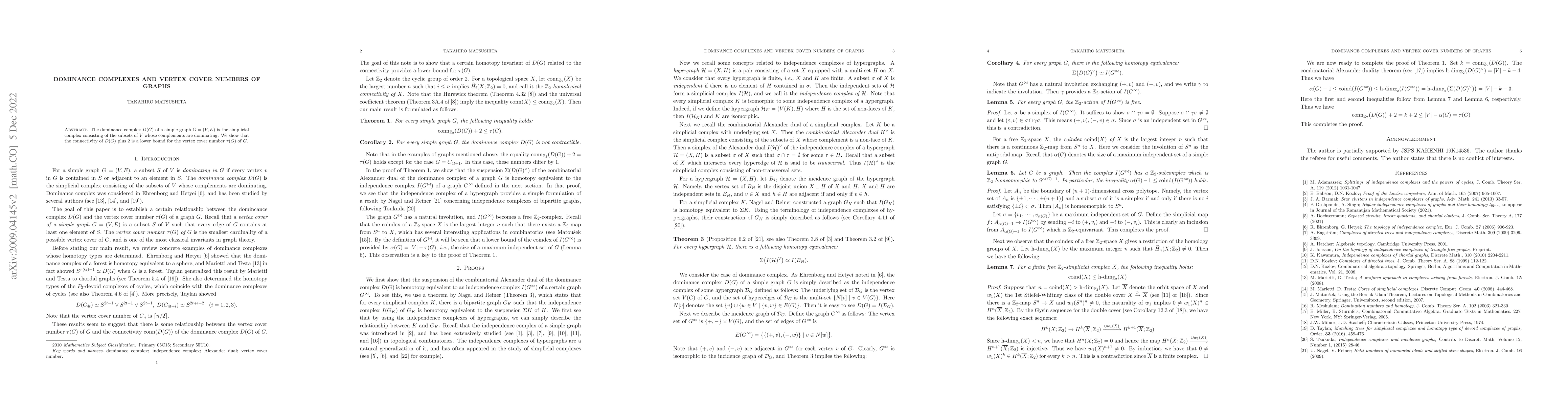 Thumbnail for Dominance complexes and vertex cover numbers of graphs