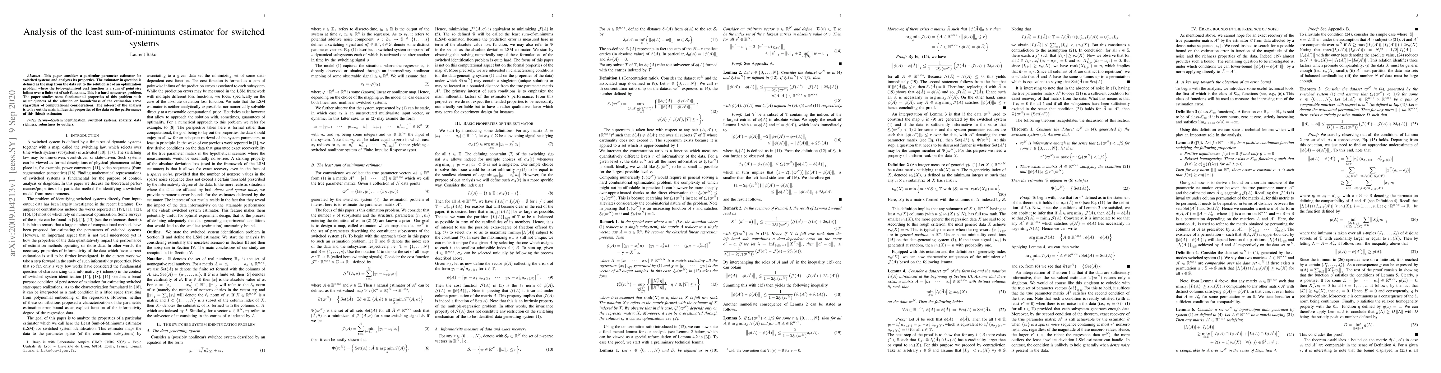Thumbnail for Analysis of the least sum-of-minimums estimator for switched systems