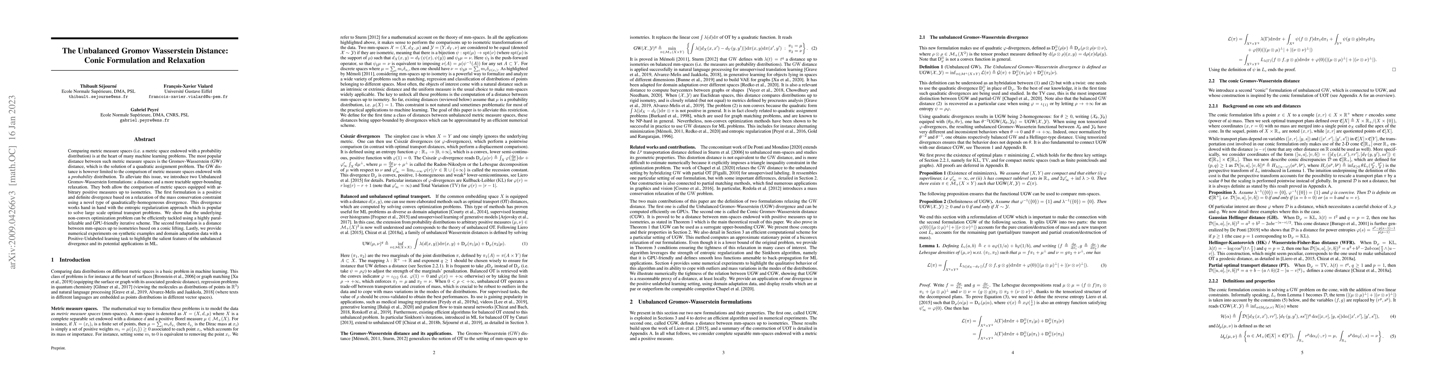 Thumbnail for The Unbalanced Gromov Wasserstein Distance: Conic Formulation and
  Relaxation