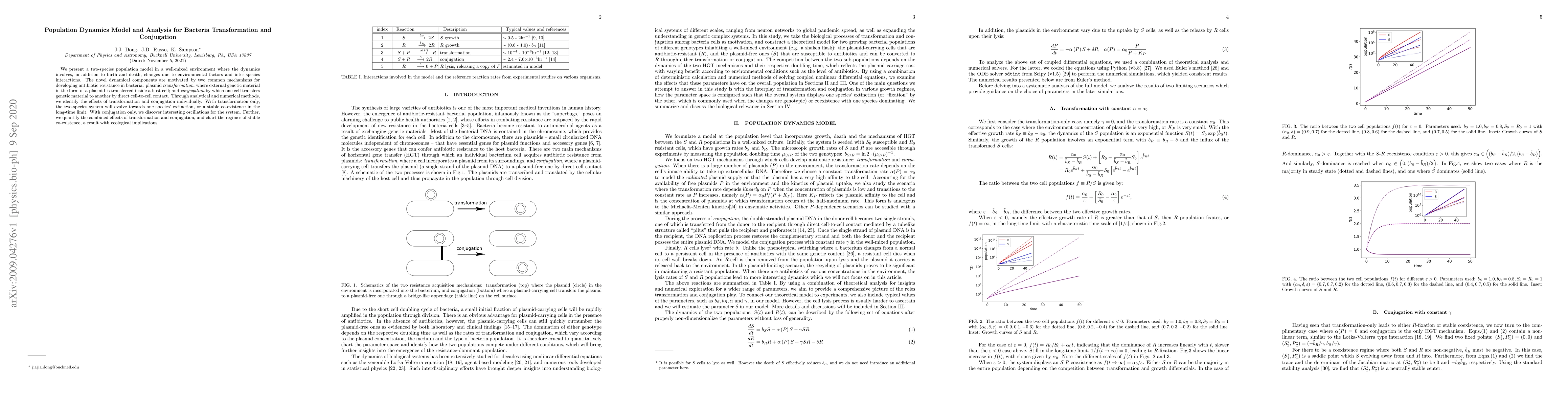 Thumbnail for Population Dynamics Model and Analysis for Bacteria Transformation and
  Conjugation