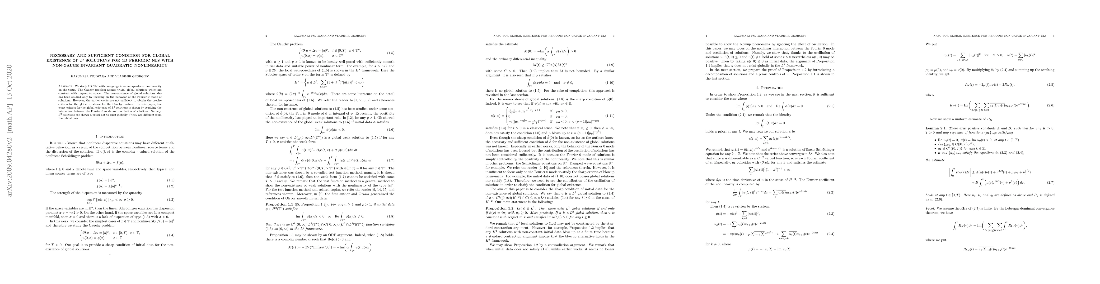 Thumbnail for Necessary and sufficient condition for global existence of $L^2$
  solutions for 1D periodic NLS with non-gauge invariant quadratic nonlinearity