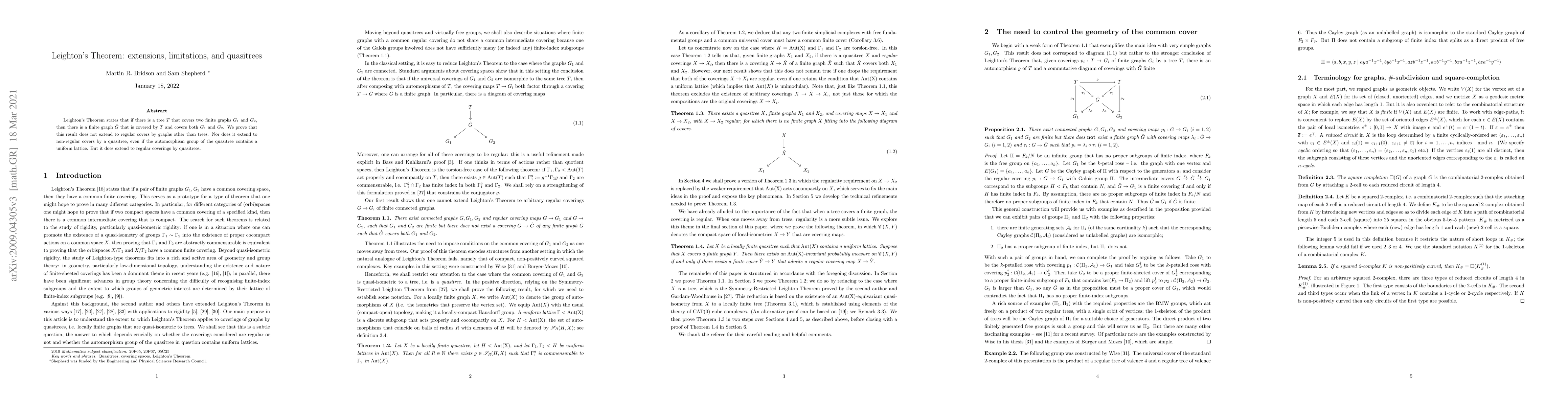 Thumbnail for Leighton's Theorem: extensions, limitations, and quasitrees