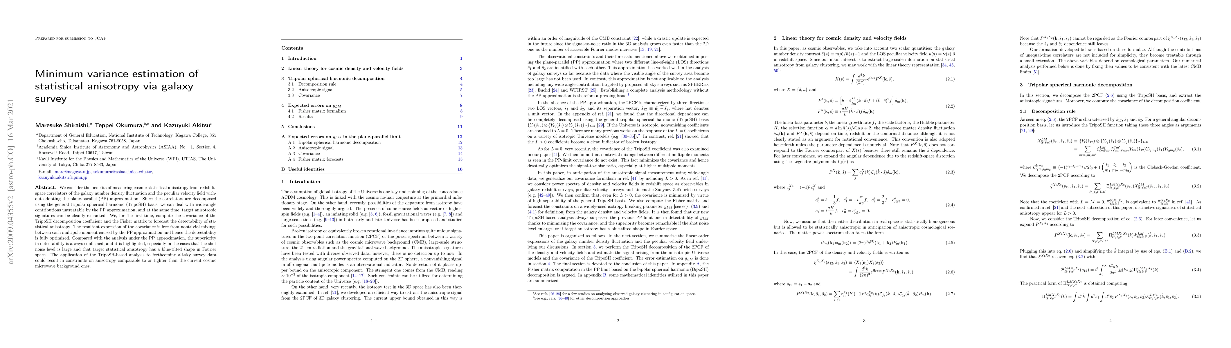 Thumbnail for Minimum variance estimation of statistical anisotropy via galaxy survey