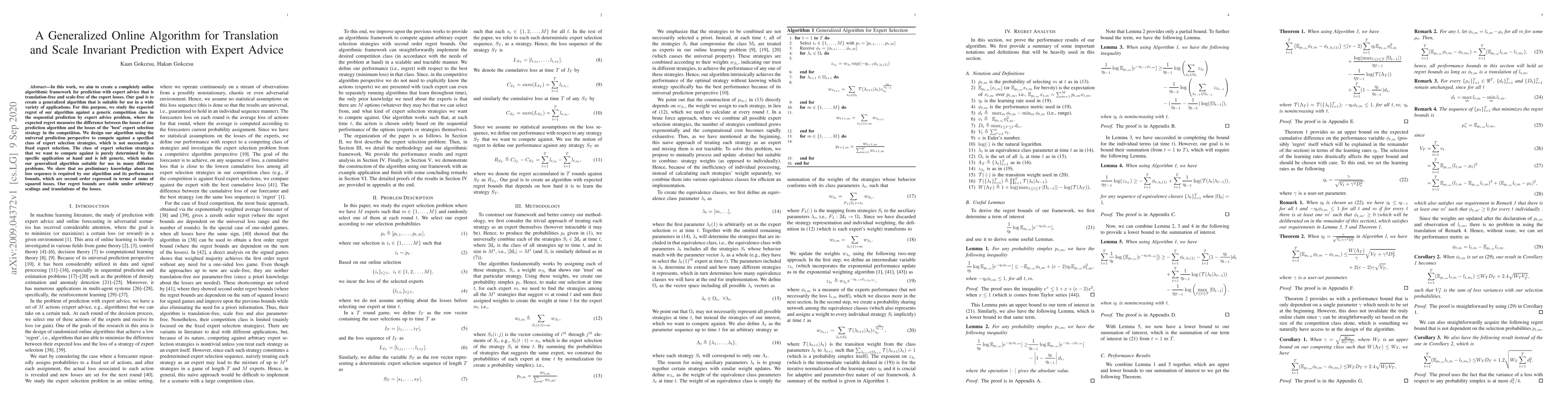 Thumbnail for A Generalized Online Algorithm for Translation and Scale Invariant
  Prediction with Expert Advice