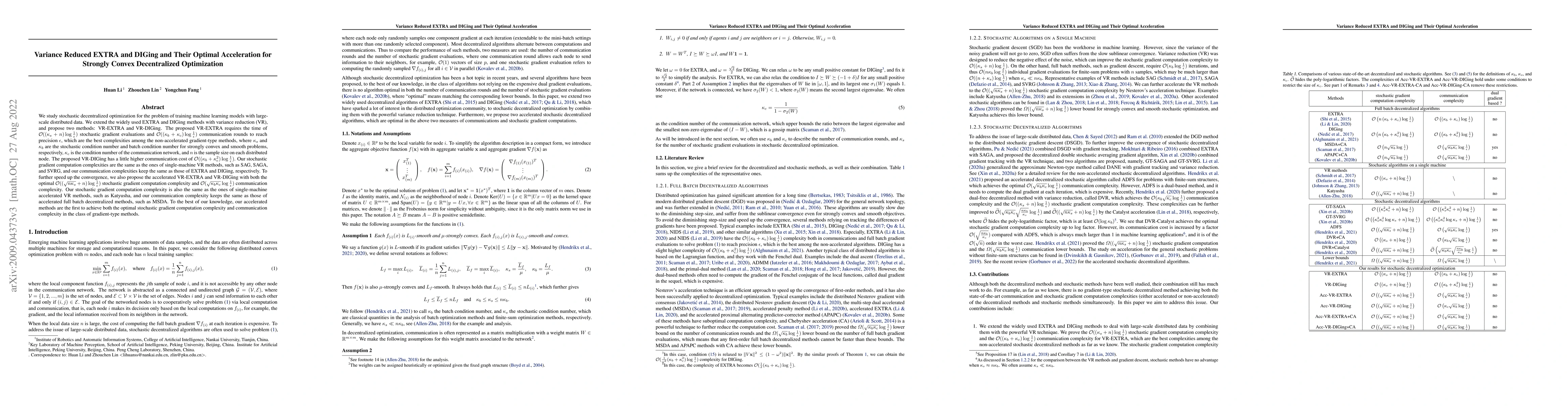 Thumbnail for Variance Reduced EXTRA and DIGing and Their Optimal Acceleration for
  Strongly Convex Decentralized Optimization