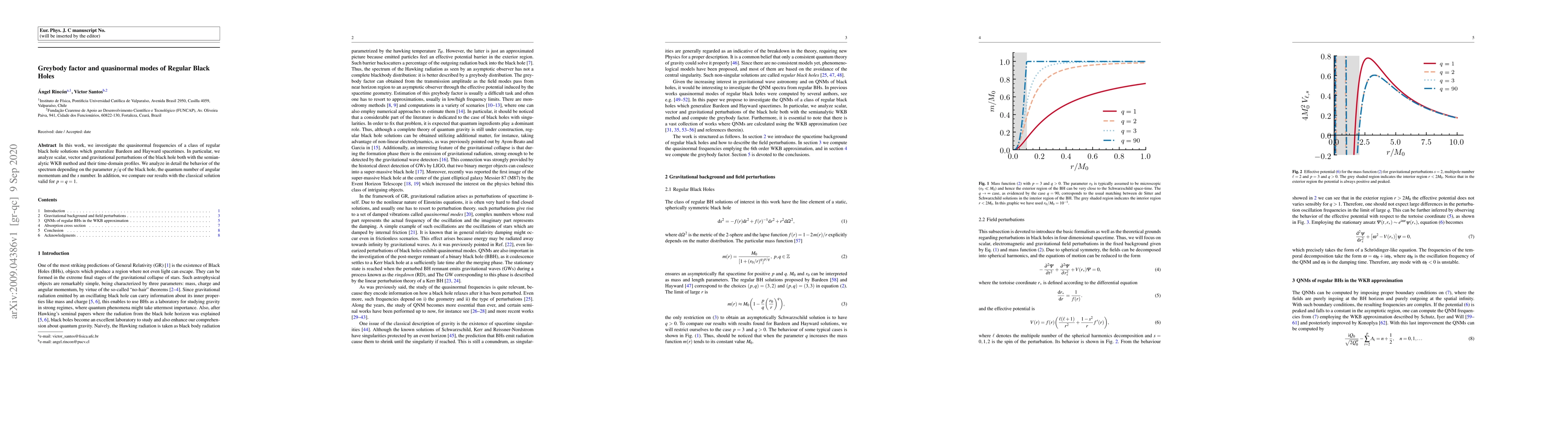 Thumbnail for Greybody factor and quasinormal modes of Regular Black Holes