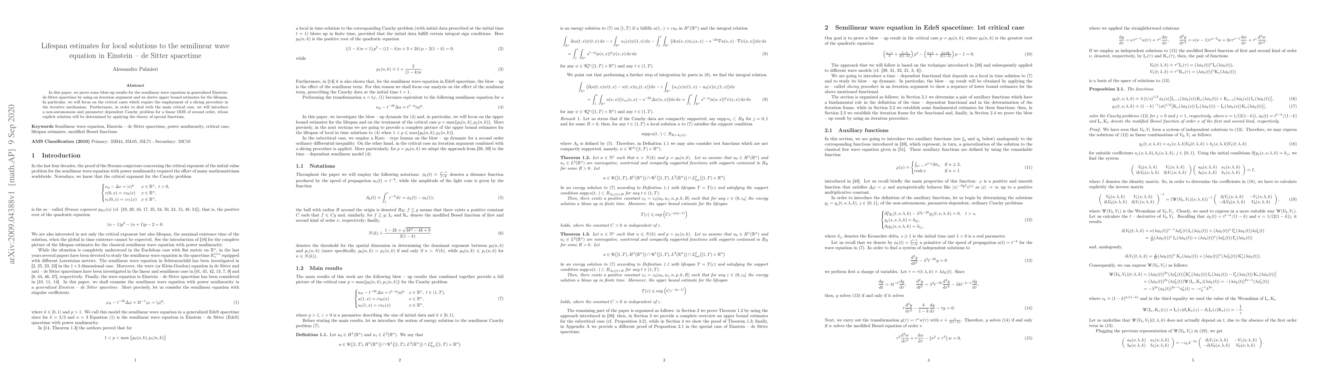 Thumbnail for Lifespan estimates for local solutions to the semilinear wave equation
  in Einstein-de Sitter spacetime