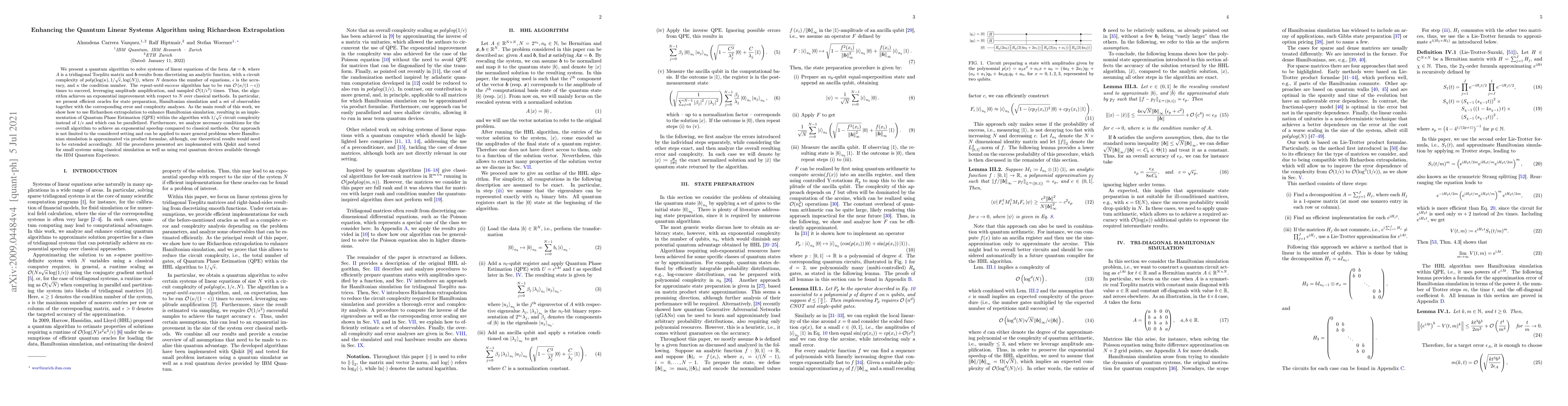 Thumbnail for Enhancing the Quantum Linear Systems Algorithm using Richardson
  Extrapolation