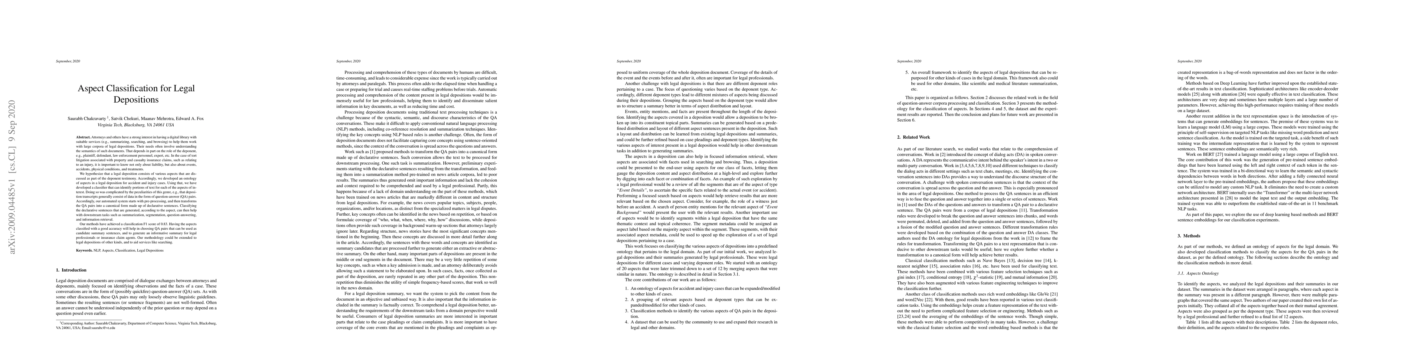 Thumbnail for Aspect Classification for Legal Depositions