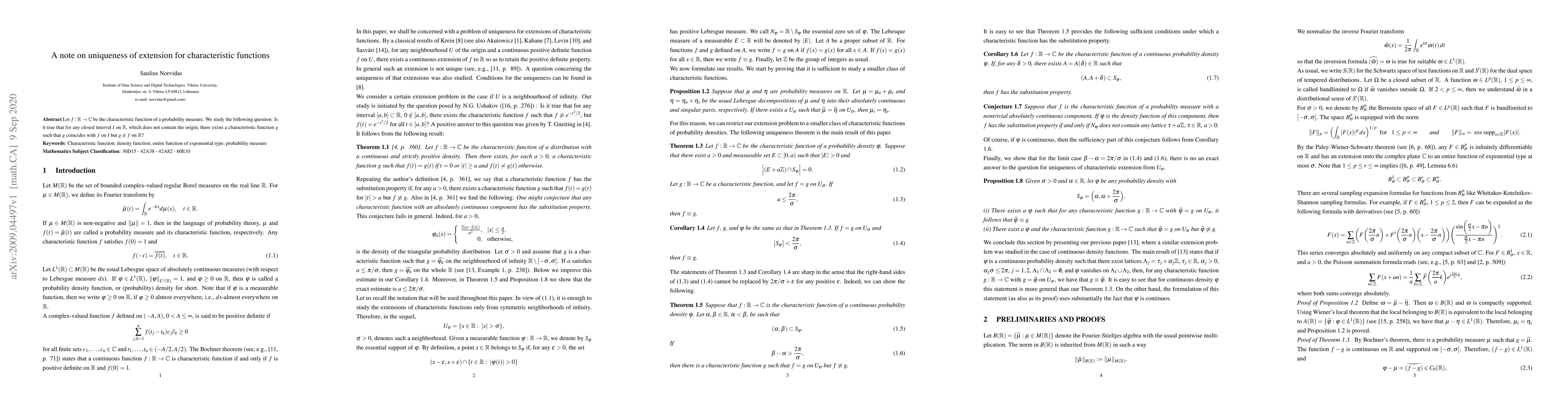 Thumbnail for A note on uniqueness of extension for characteristic functions