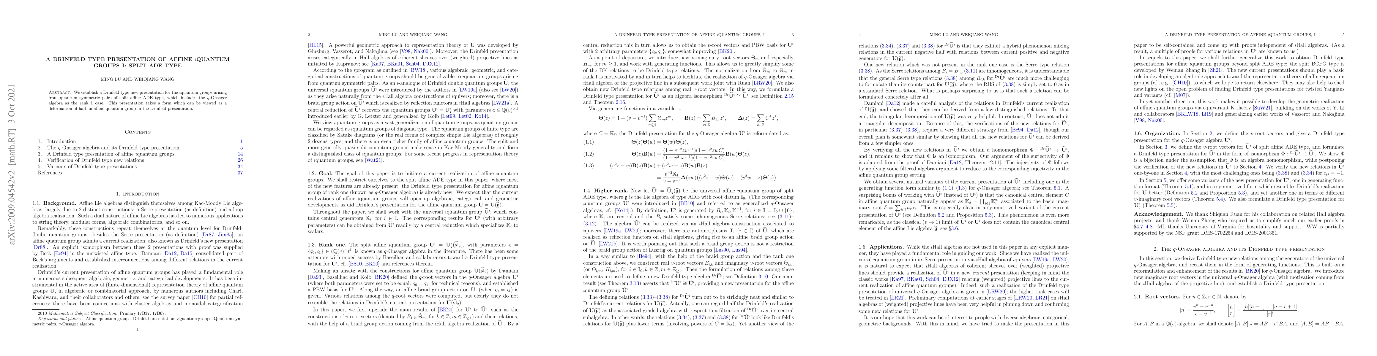 Thumbnail for A Drinfeld type presentation of affine $\imath$quantum groups I: split
  ADE type