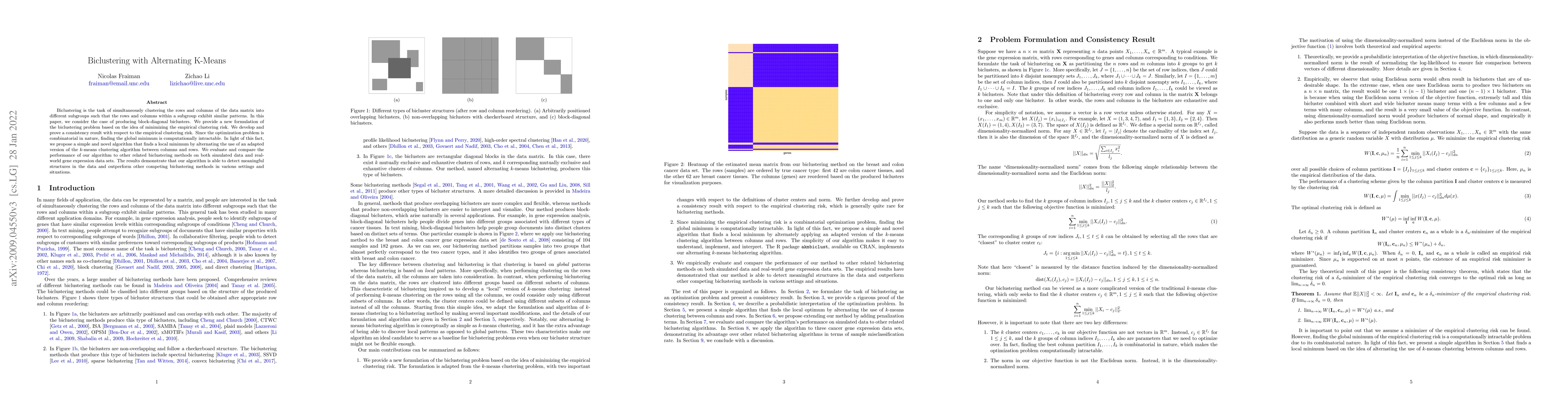Thumbnail for Biclustering with Alternating K-Means