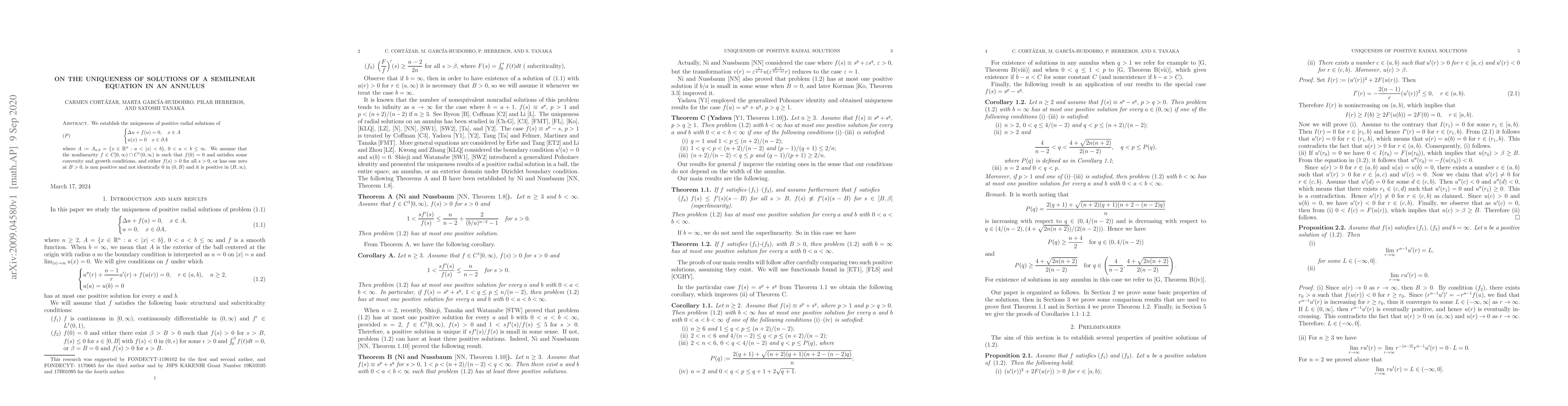 Thumbnail for On the uniqueness of solutions of a semilinear equation in an annulus