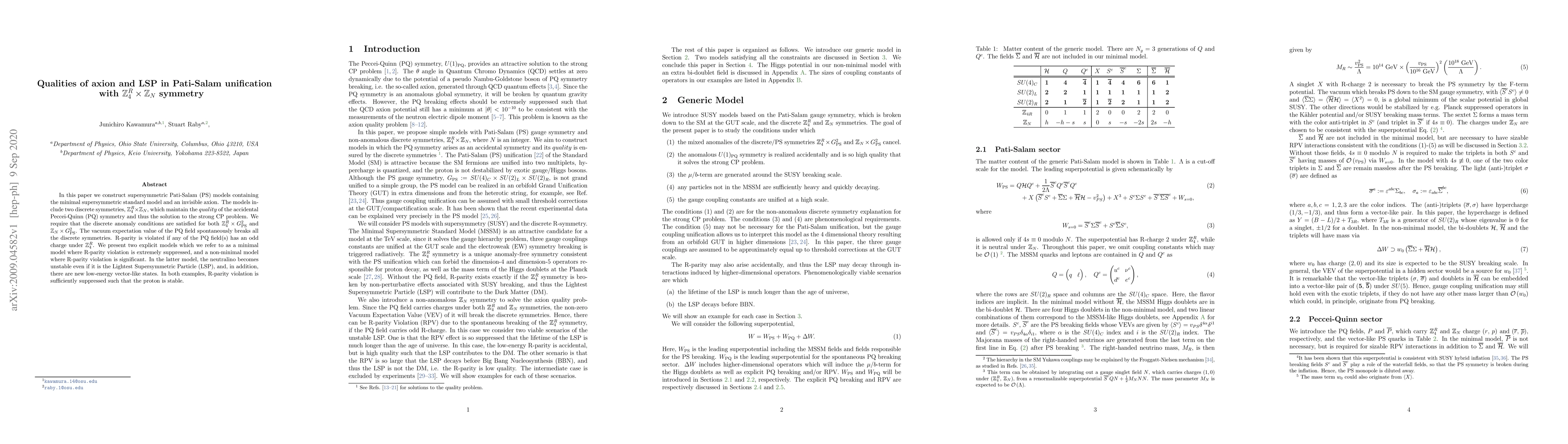 Thumbnail for Qualities of axion and LSP in Pati-Salam unification with $Z^R_{4}\times
  Z_{N}$ symmetry