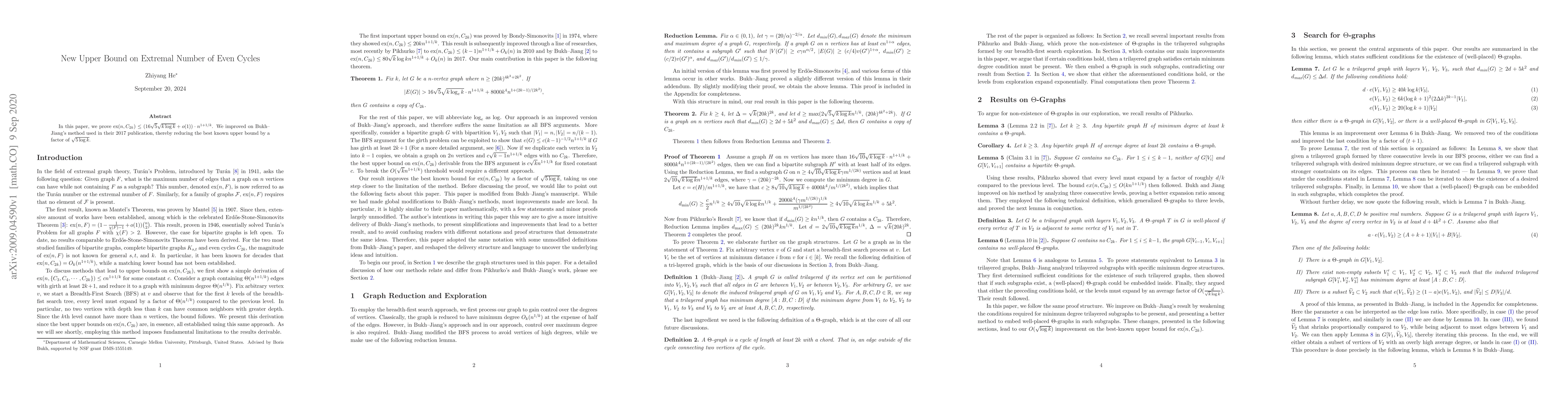 Thumbnail for New Upper Bound on Extremal Number of Even Cycles