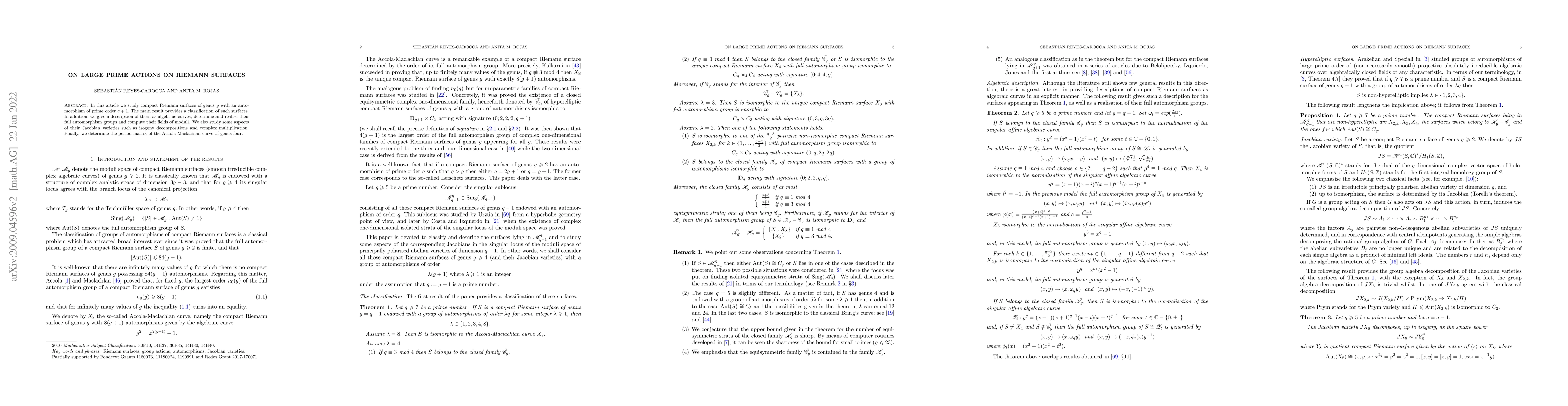 Thumbnail for On large prime actions on Riemann surfaces