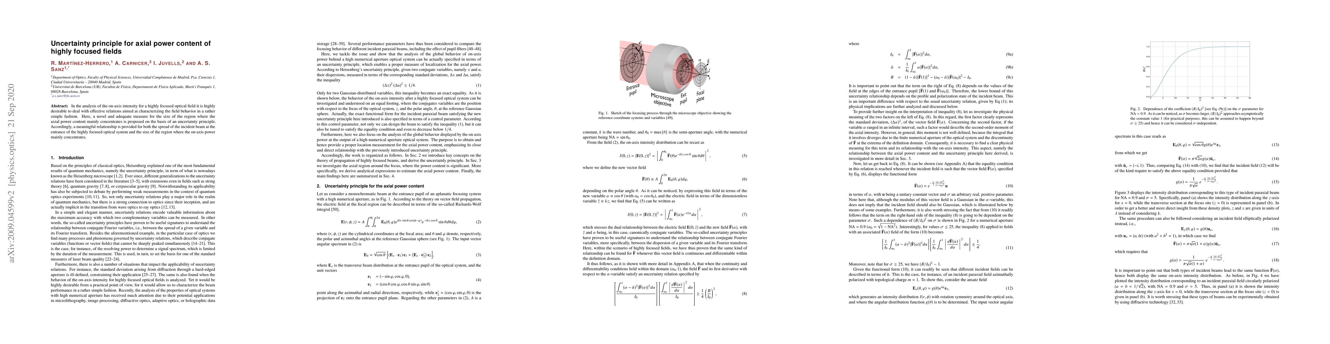 Thumbnail for Uncertainty principle for axial power content of highly focused fields