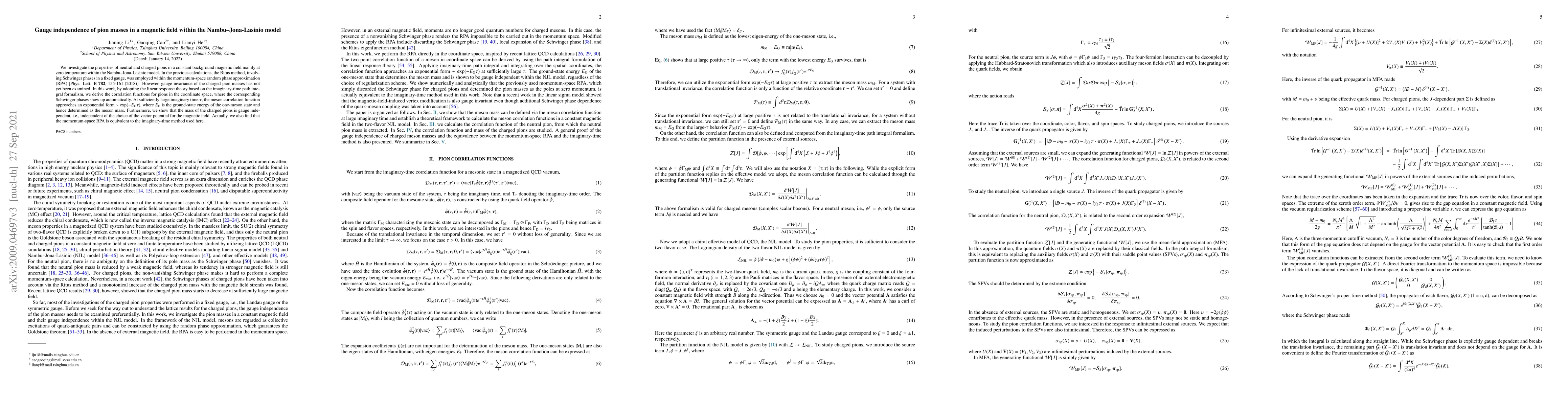 Thumbnail for Gauge independence of pion masses in a magnetic field within the
  Nambu--Jona-Lasinio model