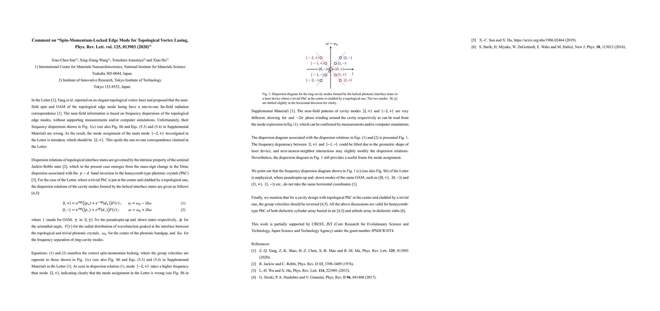 Thumbnail for Comment on "Spin-Momentum-Locked Edge Mode for Topological Vortex
  Lasing, Phys. Rev. Lett. vol. 125, 013903 (2020)"