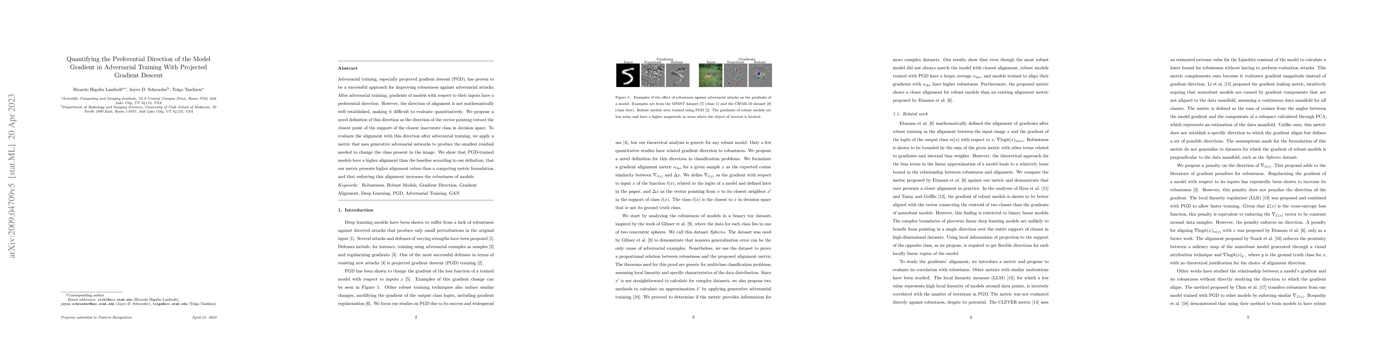 Thumbnail for Quantifying the Preferential Direction of the Model Gradient in
  Adversarial Training With Projected Gradient Descent