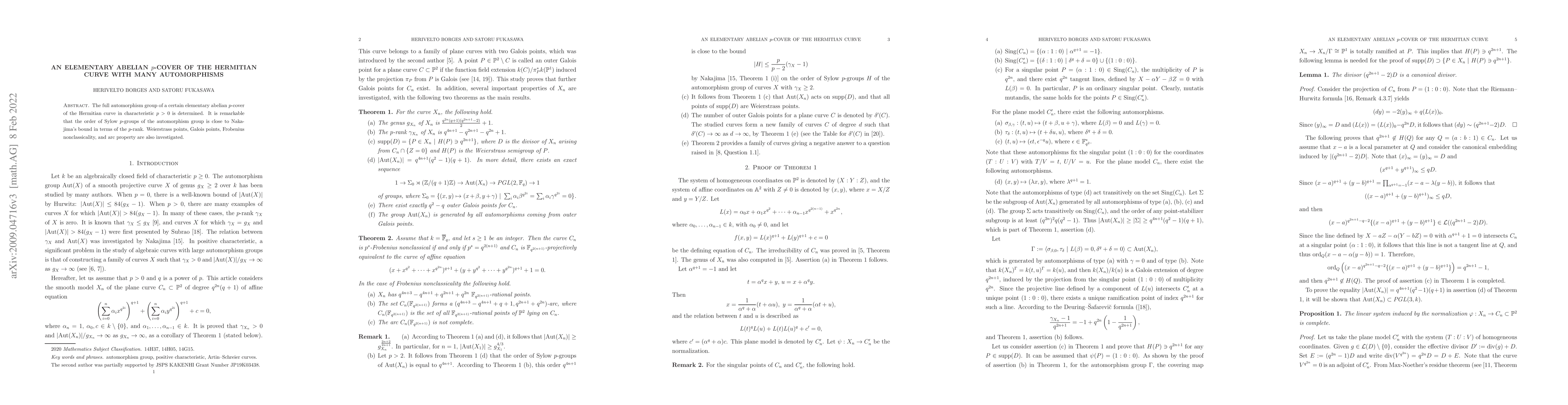 Thumbnail for An elementary abelian $p$-cover of the Hermitian curve with many
  automorphisms