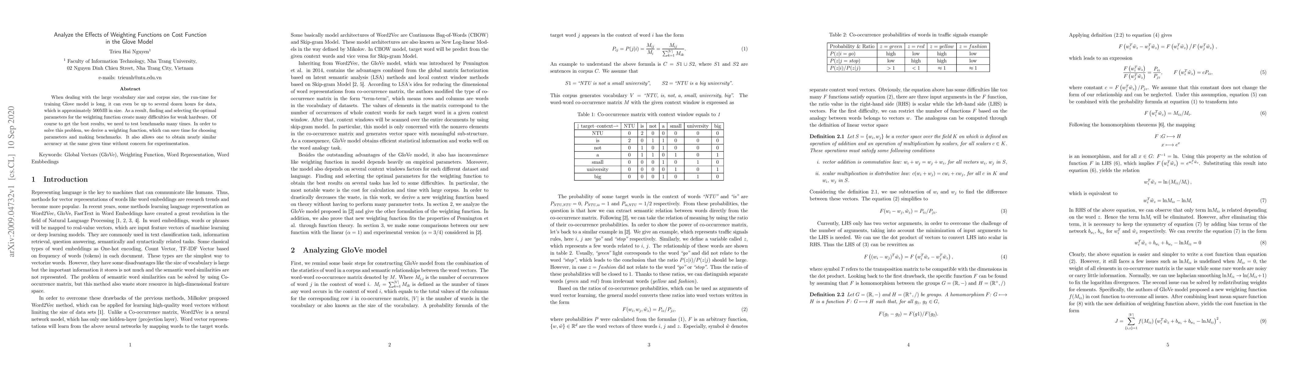 Thumbnail for Analyze the Effects of Weighting Functions on Cost Function in the Glove
  Model