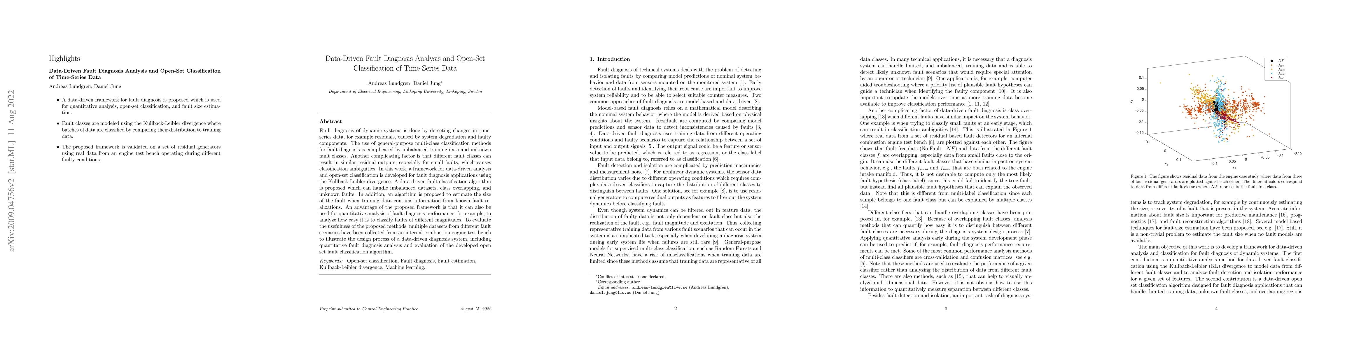 Thumbnail for Data-Driven Fault Diagnosis Analysis and Open-Set Classification of
  Time-Series Data