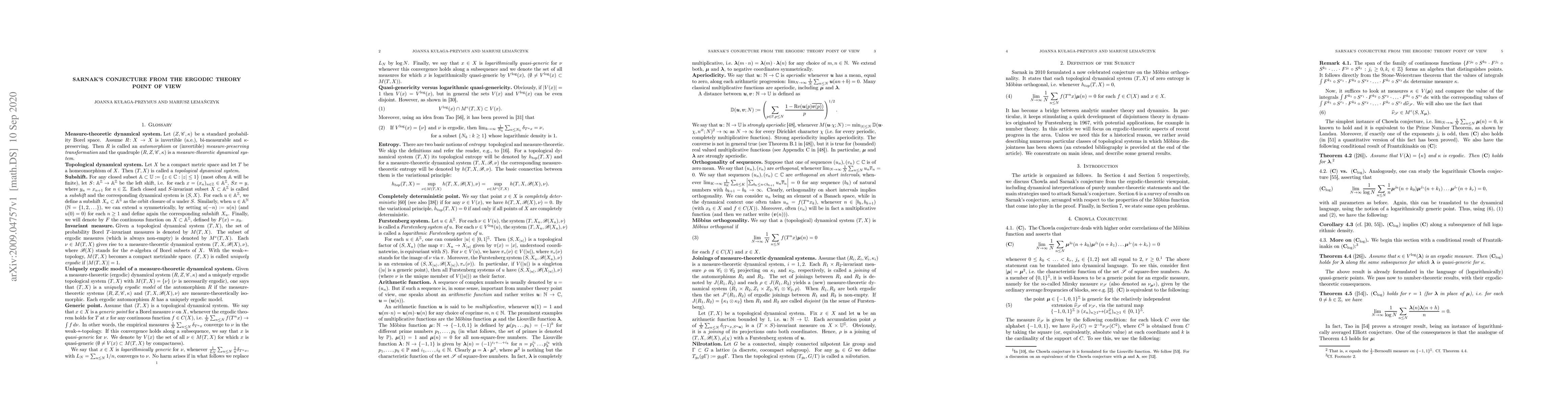 Thumbnail for Sarnak's Conjecture from the Ergodic Theory Point of View