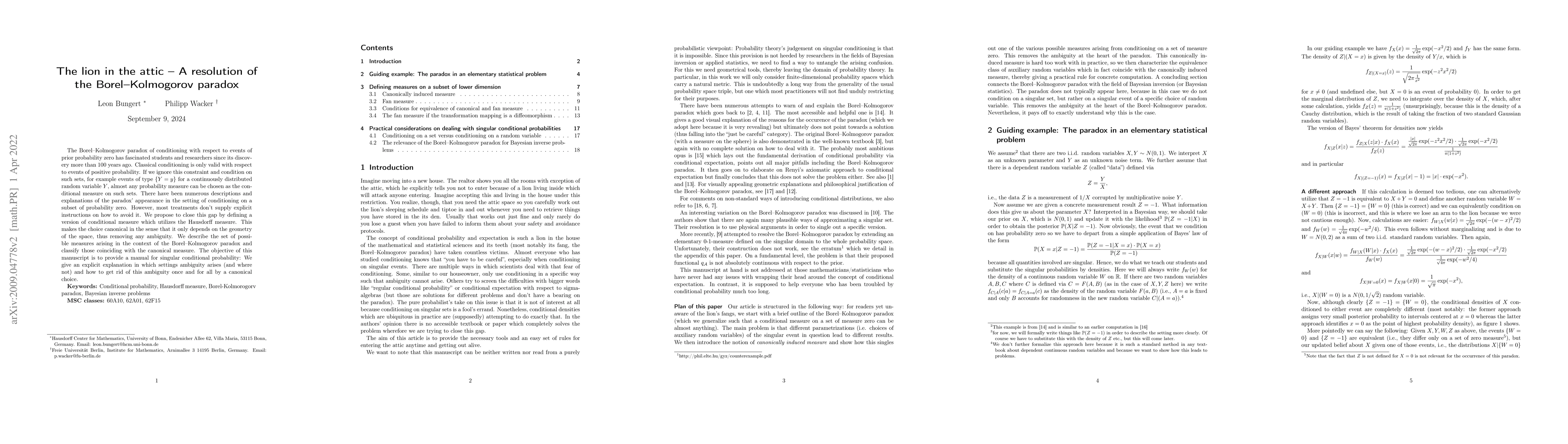 Thumbnail for The lion in the attic -- A resolution of the Borel--Kolmogorov paradox