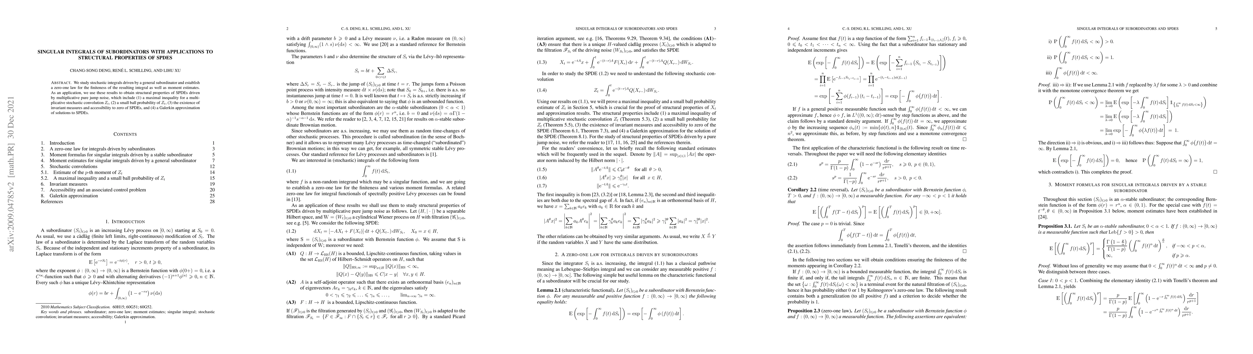 Thumbnail for Singular integrals of subordinators with applications to structural
  properties of SPDEs