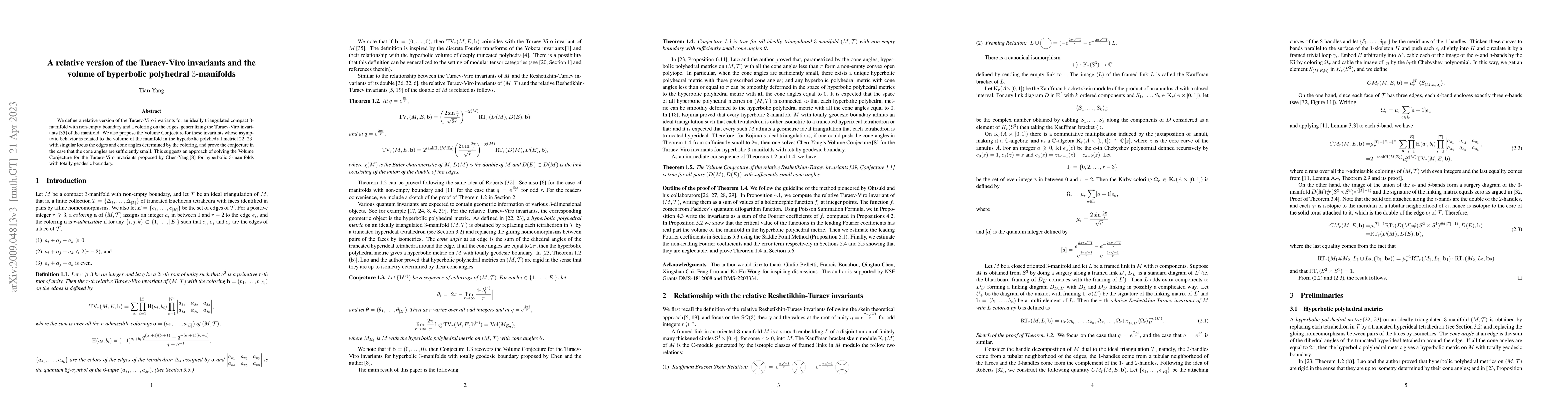 Thumbnail for A relative version of the Turaev-Viro invariants and the volume of
  hyperbolic polyhedral 3-manifolds