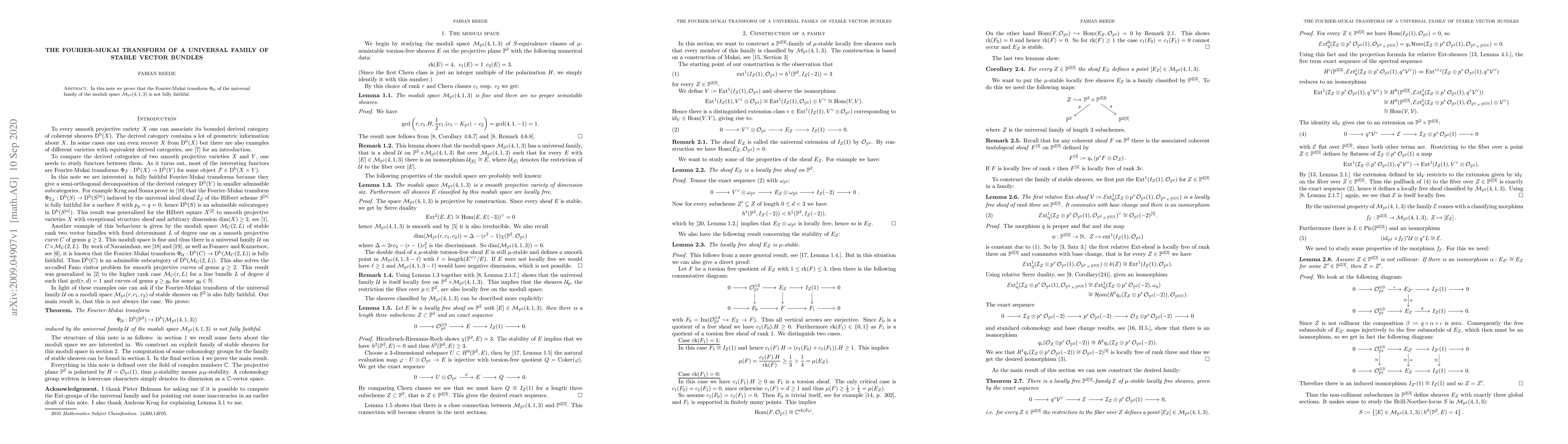 Thumbnail for The Fourier-Mukai transform of a universal family of stable vector
  bundles