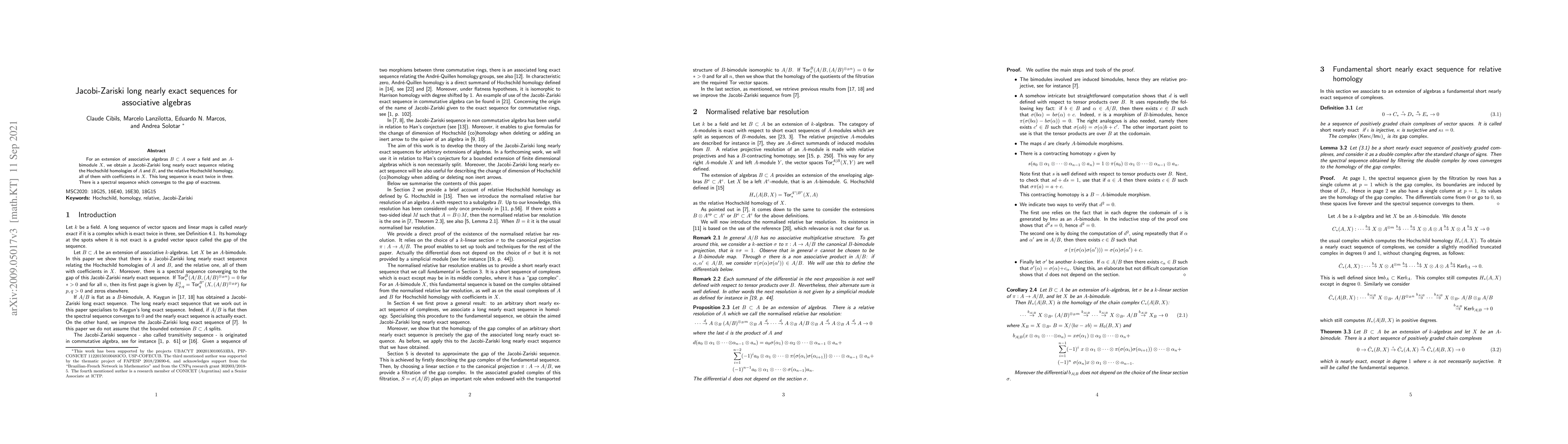 Thumbnail for Jacobi-Zariski long nearly exact sequences for associative algebras