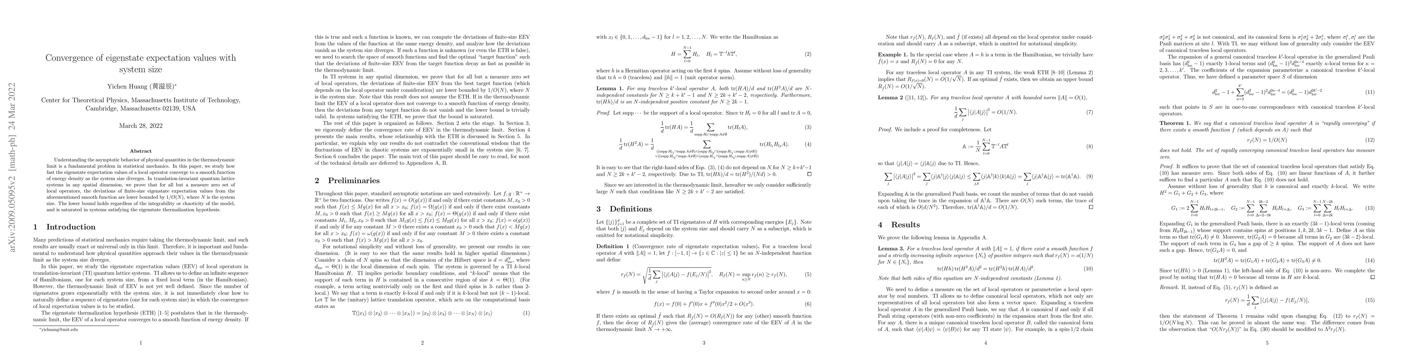 Thumbnail for Convergence of eigenstate expectation values with system size