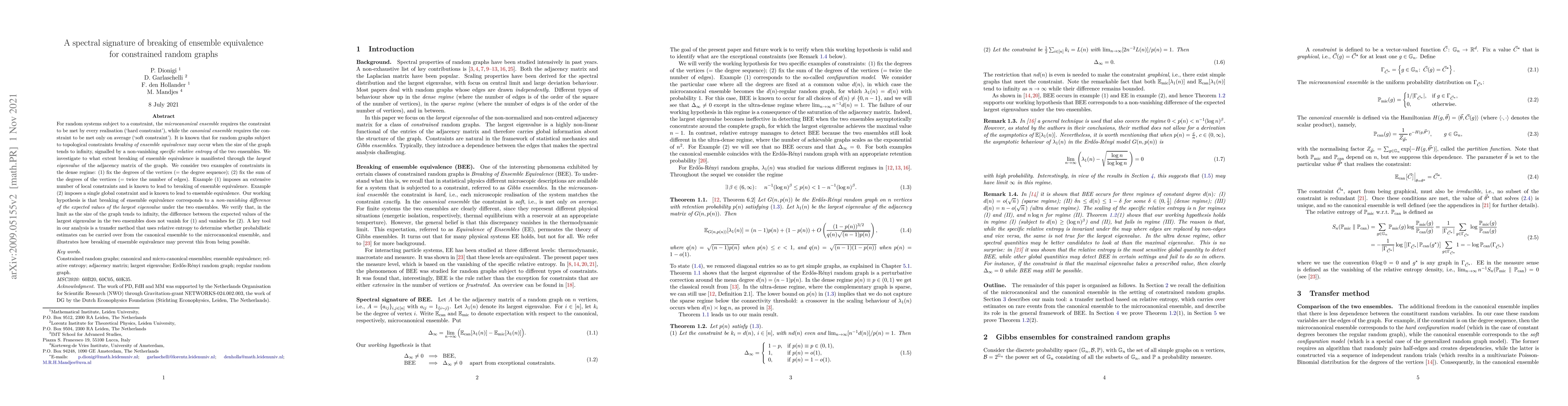 Thumbnail for A spectral signature of breaking of ensemble equivalence for constrained
  random graphs