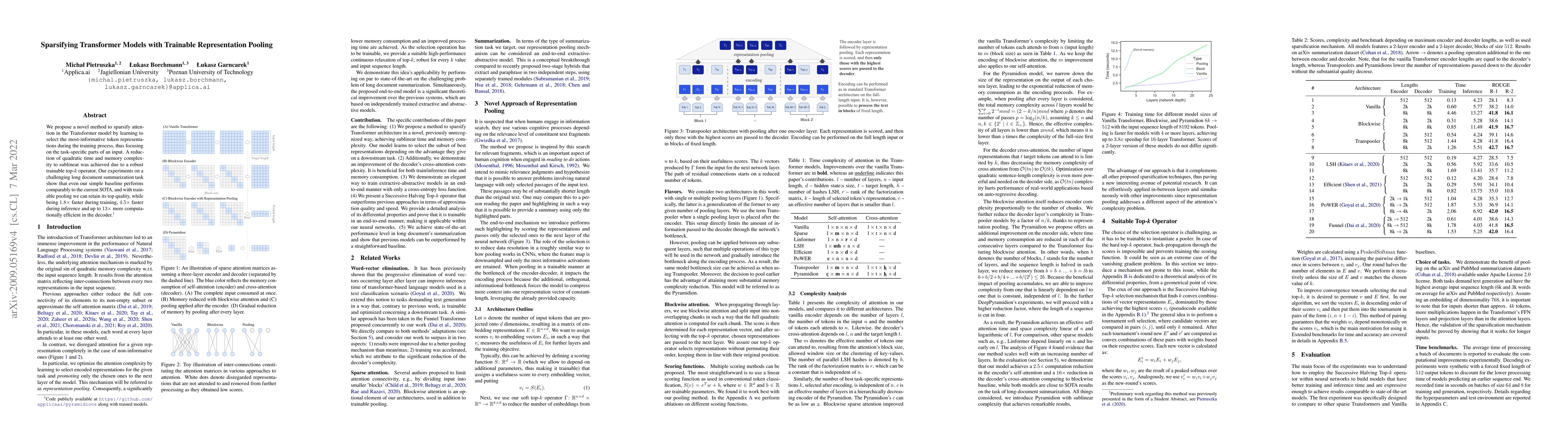 Thumbnail for Sparsifying Transformer Models with Trainable Representation Pooling