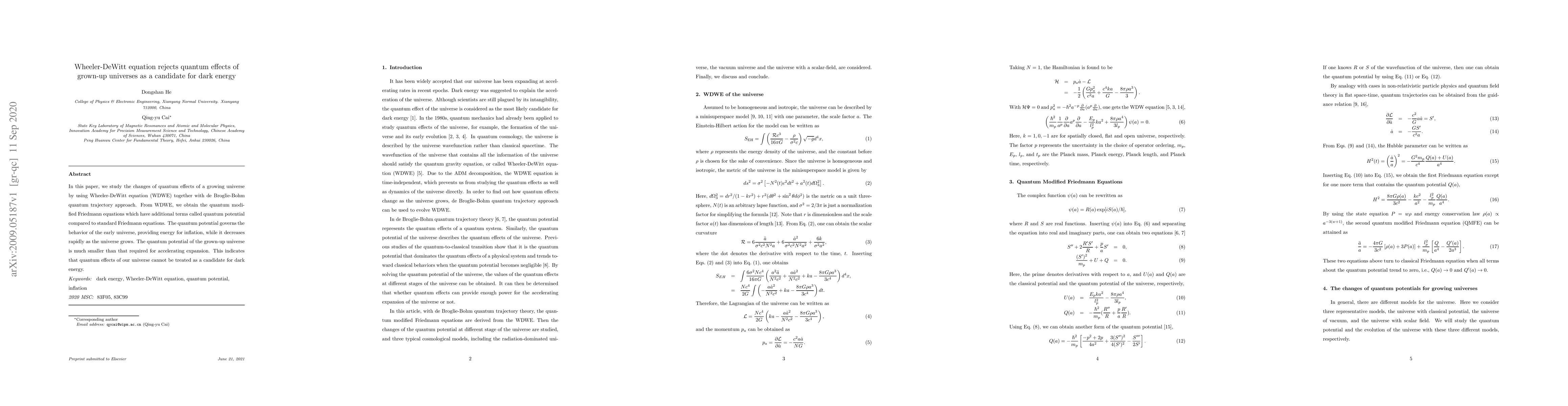 Thumbnail for Wheeler-DeWitt equation rejects quantum effects of grown-up universes as
  a candidate for dark energy