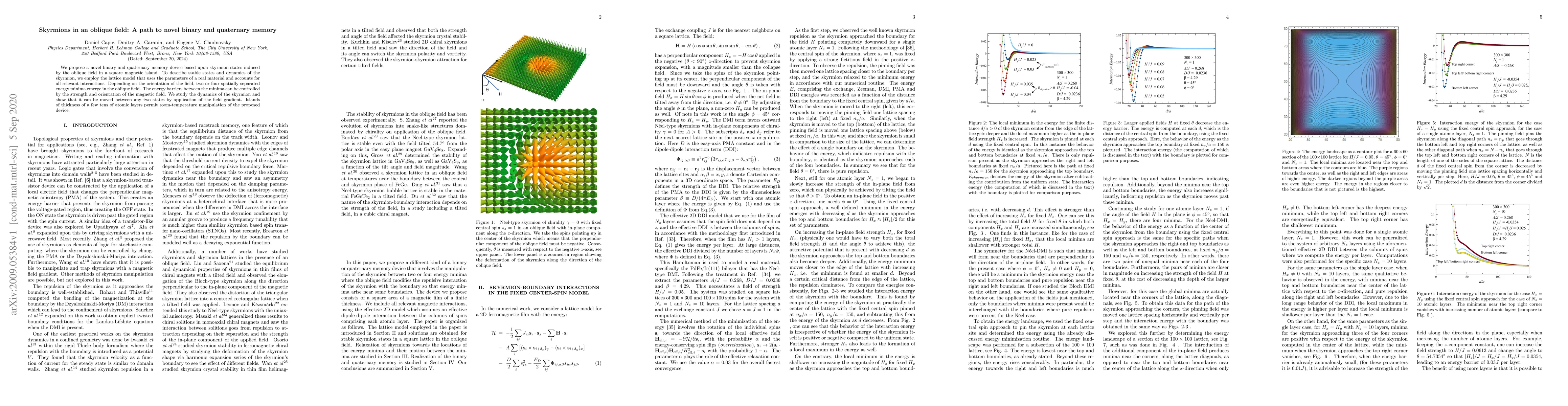 Thumbnail for Skyrmions in an oblique field: A path to novel binary and quaternary
  memory
