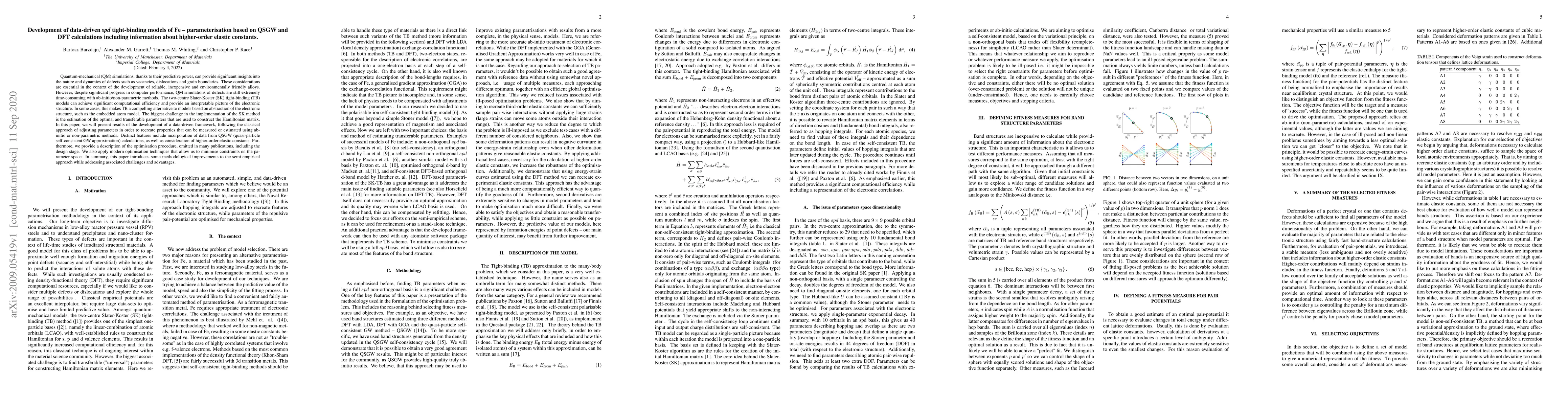 Thumbnail for Development of data-driven spd tight-binding models of Fe --
  parameterisation based on QSGW and DFT calculations including information
  about higher-order elastic constants